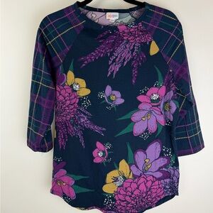 LuLaRoe Floral Plaid Long Sleeve Top - Purple, Pink, Yellow